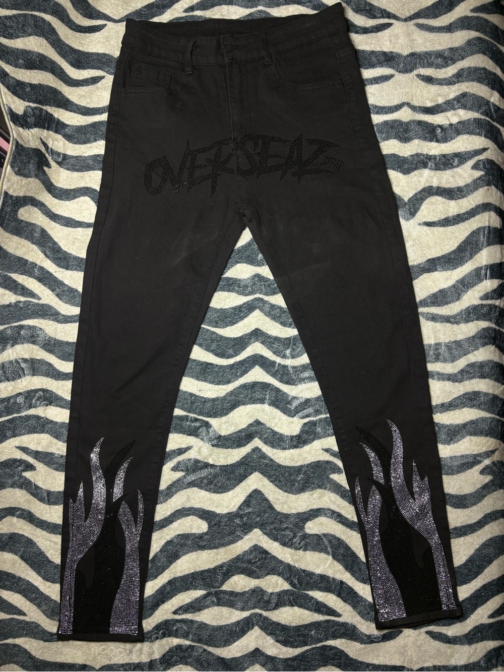 GVAPI Overseaz Drip Rhinestone Black Jeans Size 29 Streetwear Rare -Paper Tag-